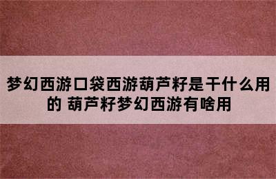 梦幻西游口袋西游葫芦籽是干什么用的 葫芦籽梦幻西游有啥用